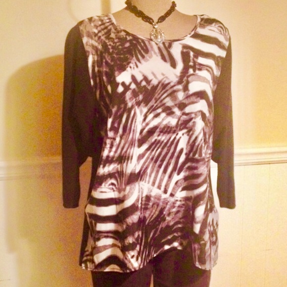 NWT Andrew Marc Mixed Media Zebra Sweater Top - Picture 4 of 4